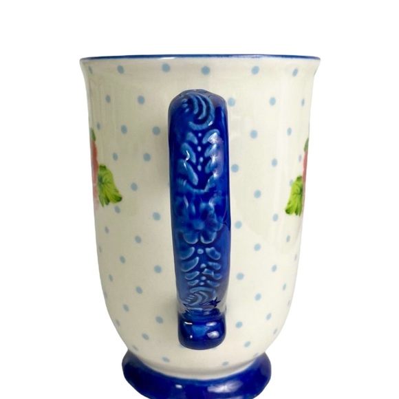 The Pioneer Woman Coffee Mug Heritage Floral Roses Blue Trim polka dot 18 fl oz - Picture 3 of 8